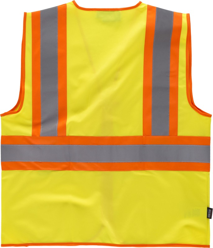 Warnweste, Mehrfachtaschen, vertikale und horizontale zweifarbige  reflektierende Bänder Gelb AV Orange AV — Maxport Workwear
