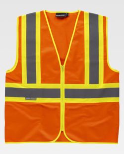Chaleco alta visibilidad, multibolsillos, cintas reflectantes bicolores verticales y horizontales Naranja AV Amarillo AV