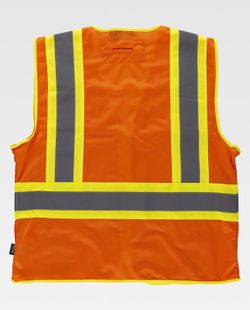 Warnweste, zweifarbige reflektierende Bänder mit mehreren Taschen, vertikaler und horizontaler Farbe Orange AV Gelb AV