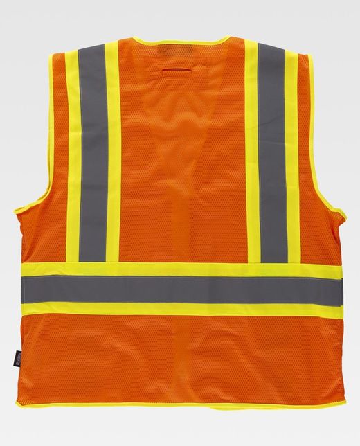 Warnweste, zweifarbige reflektierende Bänder mit mehreren Taschen, vertikaler und horizontaler Farbe Orange AV Gelb AV