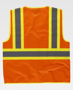 Chaleco alta visibilidad, multibolsillos, cintas reflectantes bicolores verticales y horizontales Naranja AV Amarillo AV