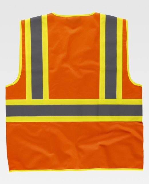 Chaleco alta visibilidad, multibolsillos, cintas reflectantes bicolores verticales y horizontales Naranja AV Amarillo AV