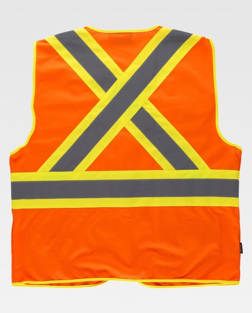 Warnweste, zweifarbige reflektierende Bänder mit mehreren Taschen, vertikaler und horizontaler Farbe Orange AV Gelb AV