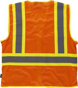 Warnweste, zweifarbige reflektierende Bänder mit mehreren Taschen, vertikaler und horizontaler Farbe Orange AV Gelb AV