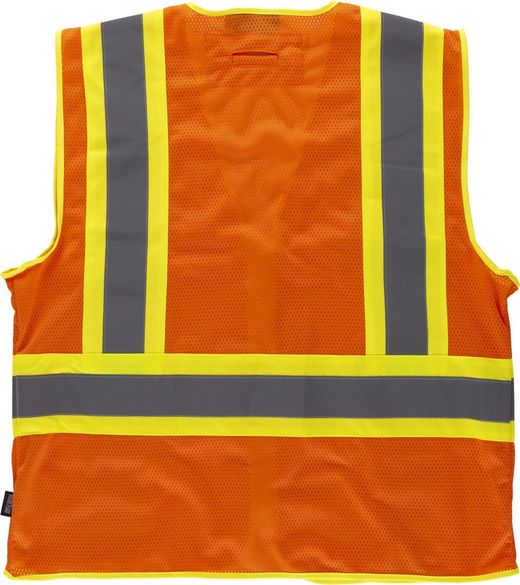 Warnweste, zweifarbige reflektierende Bänder mit mehreren Taschen, vertikaler und horizontaler Farbe Orange AV Gelb AV