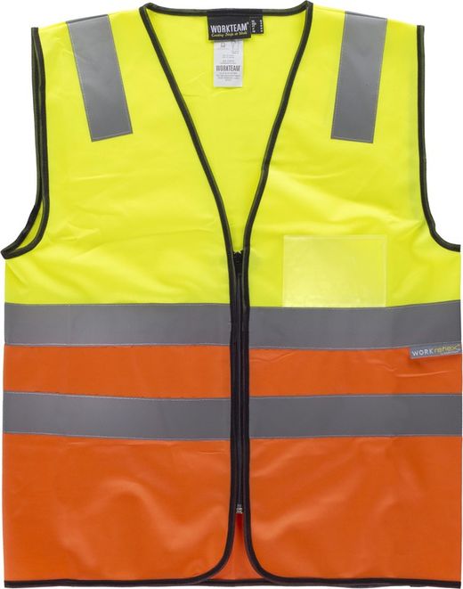 Gilet AV bicolore con chiusura a zip e nastri ad alta visibilità EN ISO 20471: 2013 AV giallo AV arancione