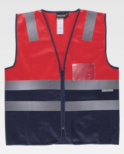 Zweifarbige rote AV-Weste mit Reißverschluss und gut sichtbaren Bändern EN ISO 20471: 2013 Red AV Navy