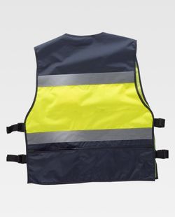 Warnweste kombiniert mit Seitenverstellungen, mehreren Taschen und reflektierenden Bändern Navy Yellow AV