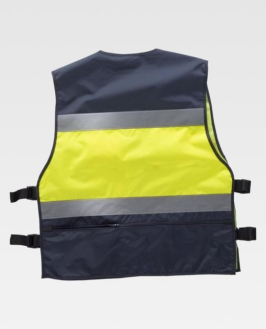 Warnweste kombiniert mit Seitenverstellungen, mehreren Taschen und reflektierenden Bändern Navy Yellow AV