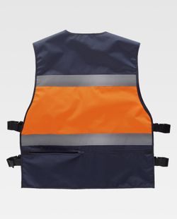 Warnweste kombiniert mit seitlichen Anpassungen, mehreren Taschen und reflektierenden Bändern Navy Orange AV