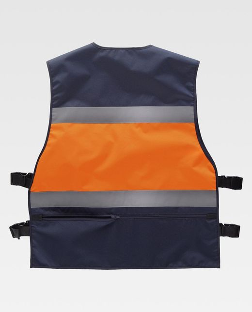Warnweste kombiniert mit seitlichen Anpassungen, mehreren Taschen und reflektierenden Bändern Navy Orange AV