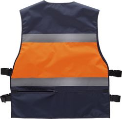 Warnweste kombiniert mit seitlichen Anpassungen, mehreren Taschen und reflektierenden Bändern Navy Orange AV