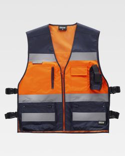 Warnweste kombiniert mit seitlichen Anpassungen, mehreren Taschen und reflektierenden Bändern Navy Orange AV