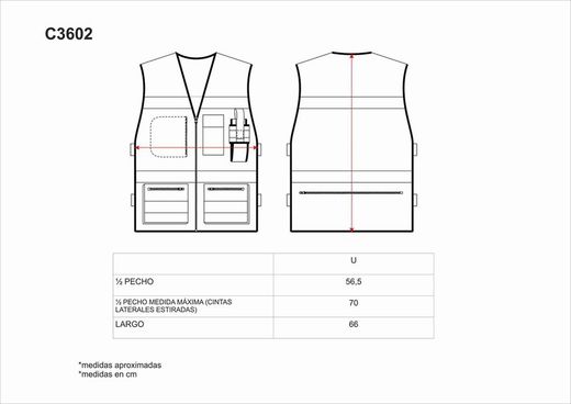 Warnweste kombiniert mit Seitenverstellungen, mehreren Taschen, reflektierenden Bändern Schwarz Rot