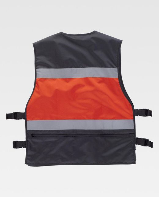 Warnweste kombiniert mit Seitenverstellungen, mehreren Taschen, reflektierenden Bändern Schwarz Rot