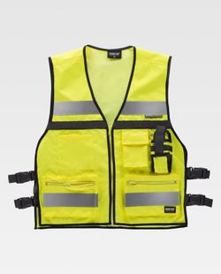 Warnweste mit seitlichen Einstellungen, mehreren Taschen, zwei reflektierenden Bändern Yellow AV