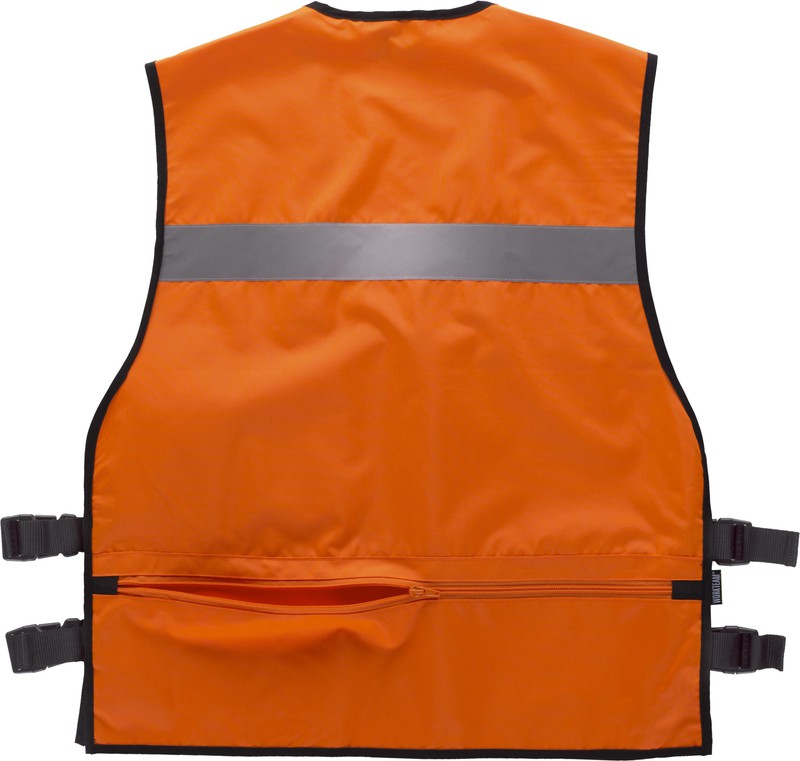 Warnweste kombiniert mit Seitenverstellungen, mehreren Taschen,  reflektierenden Bändern Schwarz Rot — Maxport Workwear