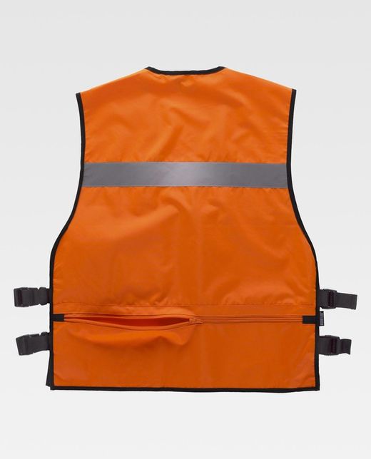 Warnweste mit seitlichen Einstellungen, mehreren Taschen, zwei reflektierenden Bändern Orange AV