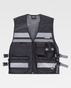 Warnweste mit seitlichen Einstellungen, mehreren Taschen, zwei reflektierenden Bändern Schwarz