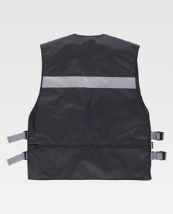 Warnweste mit seitlichen Einstellungen, mehreren Taschen, zwei reflektierenden Bändern Schwarz