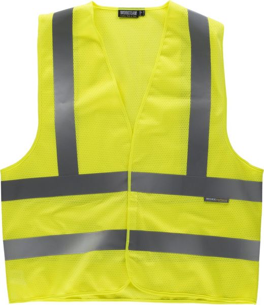 Mesh Weste Klettverschluss V-Ausschnitt Reflektierende Bänder auf Brust und Rücken AV gelb