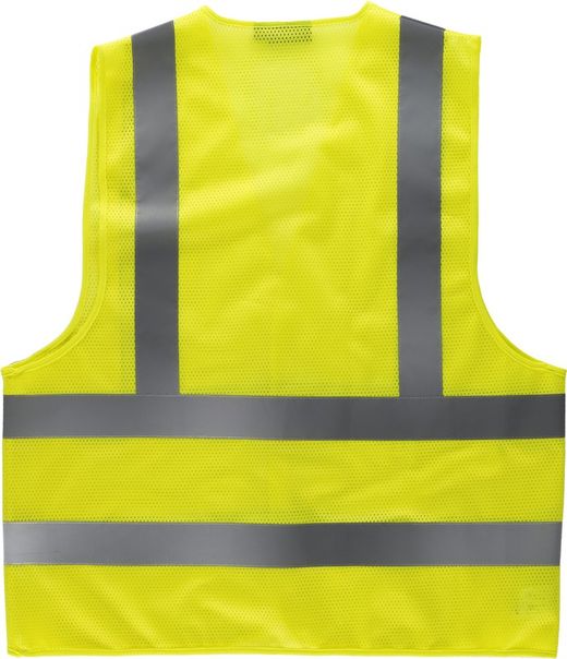 Mesh Weste Klettverschluss V-Ausschnitt Reflektierende Bänder auf Brust und Rücken AV gelb