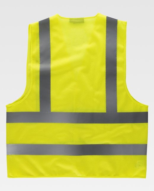 Mesh Weste Klettverschluss V-Ausschnitt Reflektierende Bänder auf Brust und Rücken AV gelb
