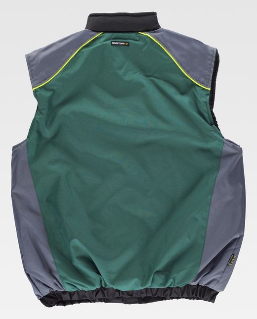 Gilet rembourré ligne 5 avec fermeture à glissière combinée 3 couleurs, passepoil réfléchissant Vert Gris foncé Noir