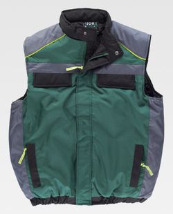 Gilet rembourré ligne 5 avec fermeture à glissière combinée 3 couleurs, passepoil réfléchissant Vert Gris foncé Noir
