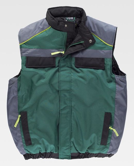 Gilet rembourré ligne 5 avec fermeture à glissière combinée 3 couleurs, passepoil réfléchissant Vert Gris foncé Noir