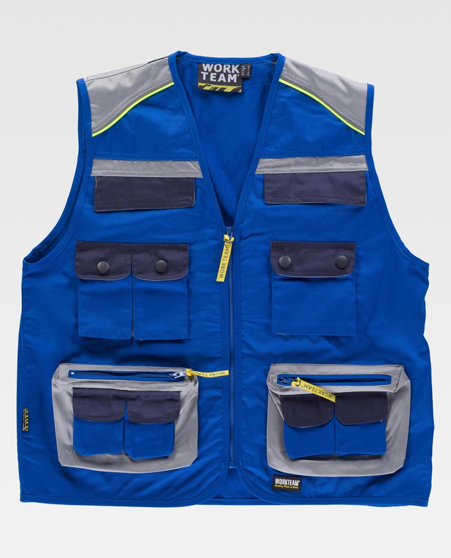 Gilet linea 5 tipo safari abbinato a 3 colori, luminoso riflettente Azulina  Light Grey Navy — Maxport Abbigliamento Da Lavoro