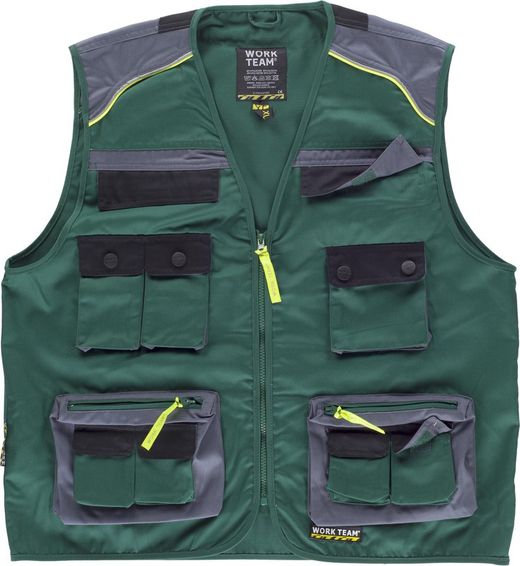 Vest line 5 safari type combined in 3 colors, vivid reflective Green Dark Gray Black