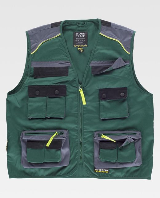 Chaleco linea 5 tipo safari Verde Gris Oscuro / Negro