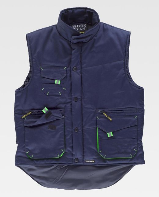 Gepolsterte Multi-Pocket-Weste der Linie 6 mit kombinierten Details Navy Fluorescent Green