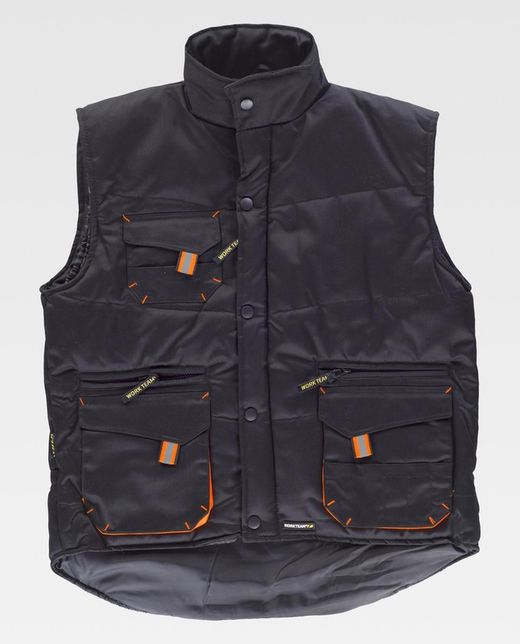 Gepolsterte Multi-Pocket-Weste der Linie 6 mit kombinierten Details Black Orange AV