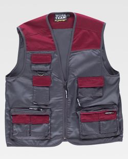 Vest Line 8 Typ Safari kombiniert, reflektierende Paspelierung mit mehreren Taschen, Maroon Grey