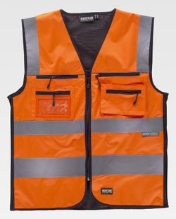 Warnschutz-Weste mit mehreren Taschen Reflektierende Bänder in verschiedenen Größen EN ISO 20471: 2013 Orange AV Schwarz