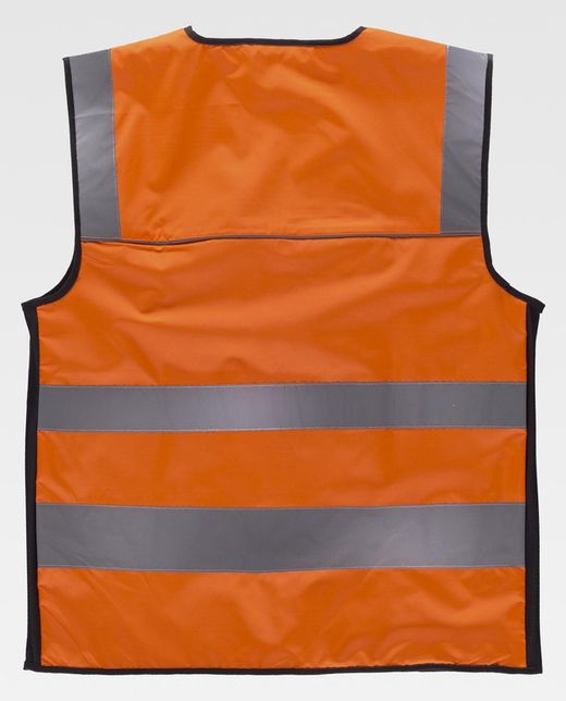 Warnschutz-Weste mit mehreren Taschen Reflektierende Bänder in verschiedenen Größen EN ISO 20471: 2013 Orange AV Schwarz