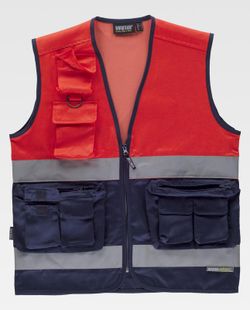 Multi-Pocket-Weste kombiniert mit AV-Rot, zwei reflektierende Bänder EN ISO 20471: 2013 Navy Red AV