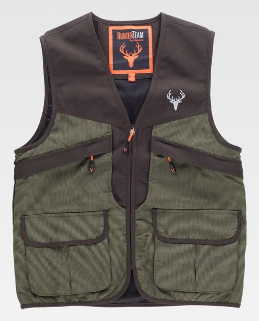 Weste mit mehreren Taschen, kombiniertes Jagdgrün / Braun