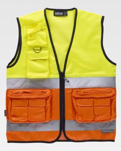 Warnschutz-Weste mit mehreren Taschen und reflektierenden Bändern EN ISO 20471: 2013 Gelb AV Orange AV