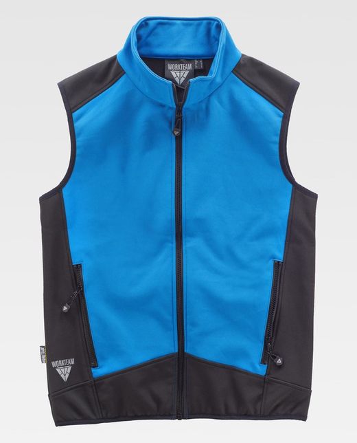 Chaleco Softshell Combinado Celeste Negro
