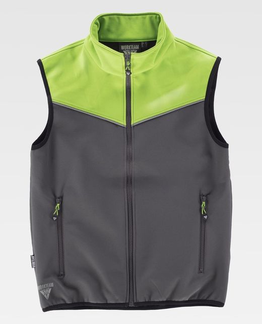Kombination Softshell Weste Grau Limonengrün