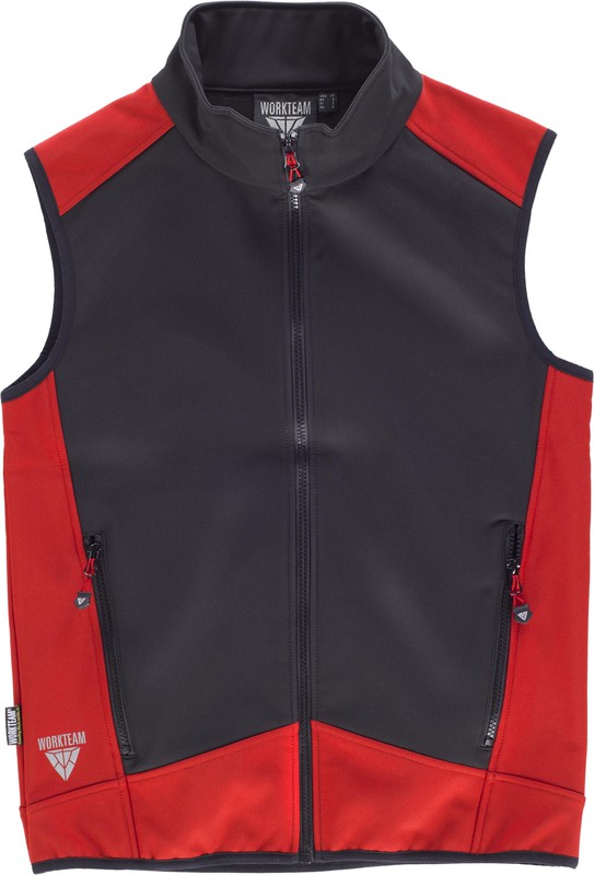 Chaleco Softshell Combinado Negro Rojo — Vestuario Laboral