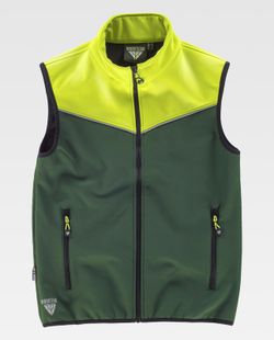 Kombination Softshell Weste Dunkelgrün Gelb AV