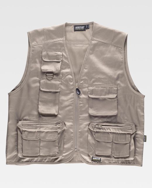 Beige multi-pocket safari vest