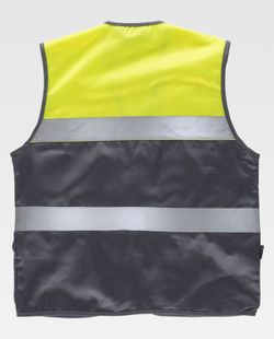 Zweifarbige Safari-Weste mit mehreren Taschen und zwei gut sichtbaren Bändern. Grey Yellow AV