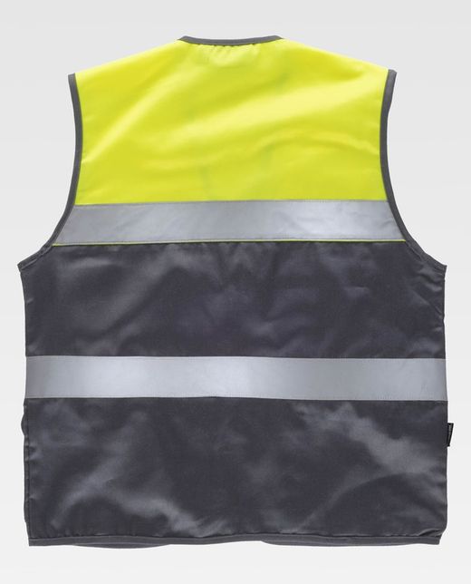 Zweifarbige Safari-Weste mit mehreren Taschen und zwei gut sichtbaren Bändern. Grey Yellow AV