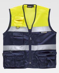 Zweifarbige Safari-Weste mit mehreren Taschen und zwei gut sichtbaren Bändern Navy Yellow AV