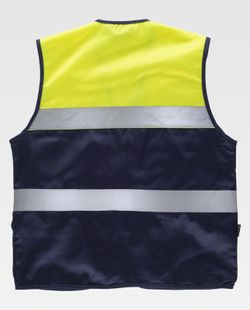 Zweifarbige Safari-Weste mit mehreren Taschen und zwei gut sichtbaren Bändern Navy Yellow AV